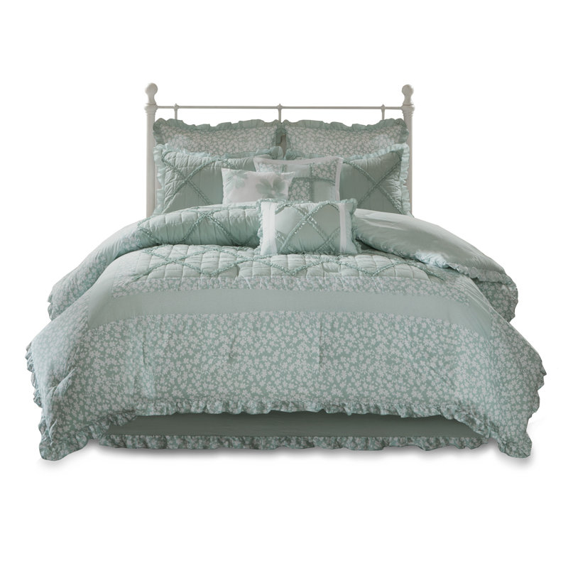 California King Seafoam Green Cotton 9-Piece Comforter Set