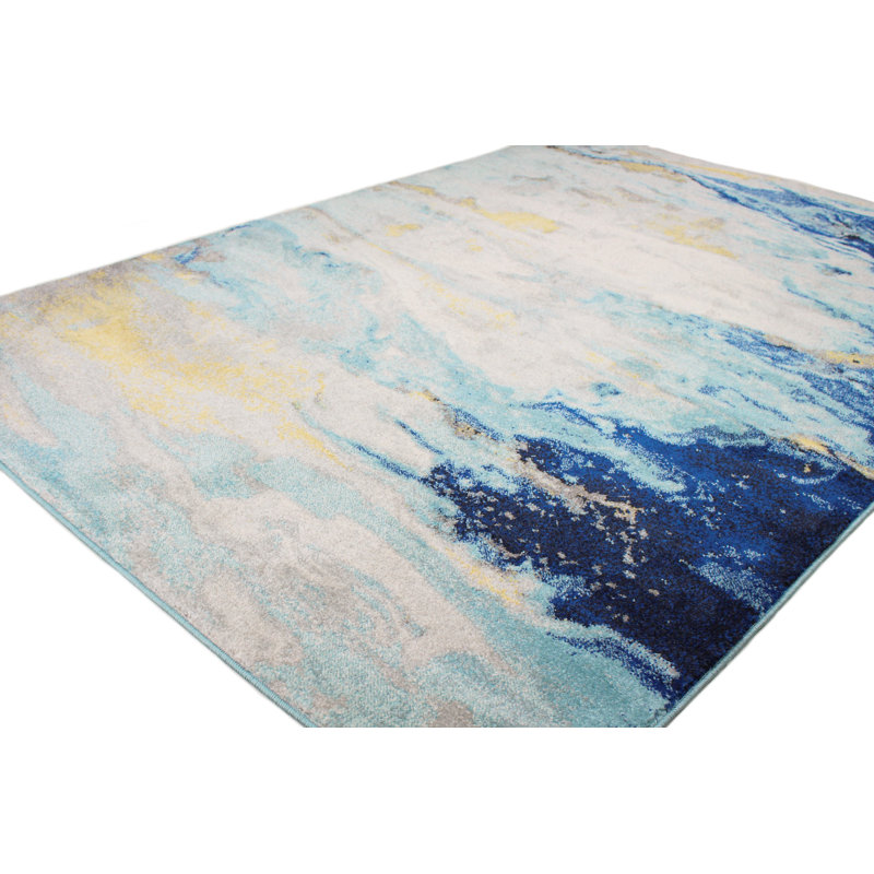 Serenity Blue Abstract 8' x 10' Easy-Care Synthetic Area Rug