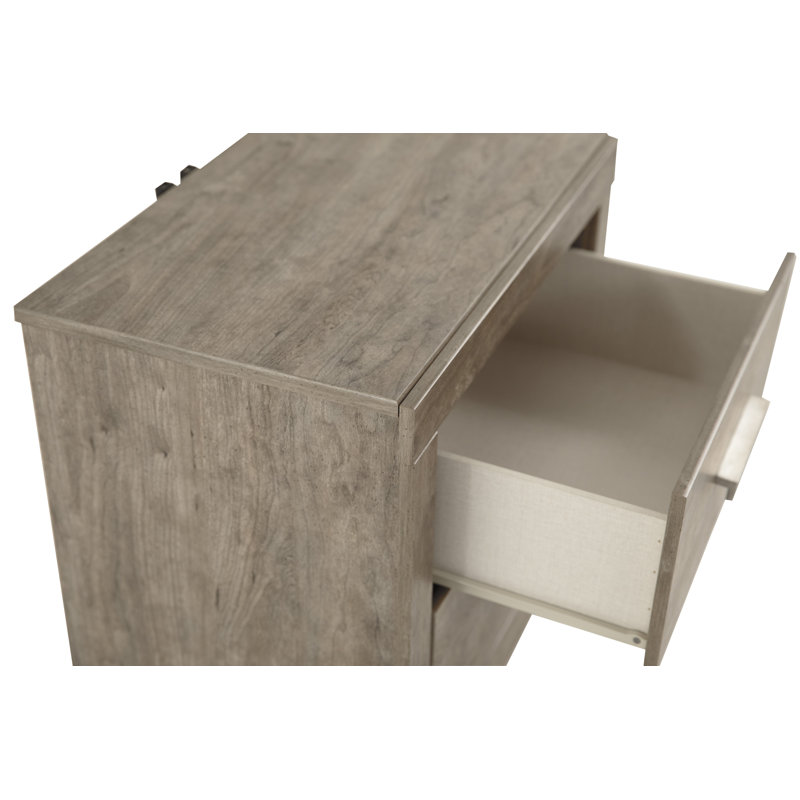 Modern Weathered Gray 2-Drawer Nightstand with USB Charging