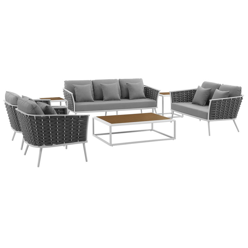 Gray and White Aluminum 7-Piece Outdoor Sofa Set