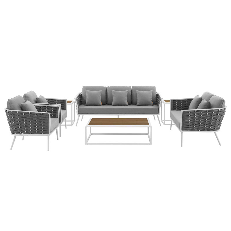 Gray and White Aluminum 7-Piece Outdoor Sofa Set