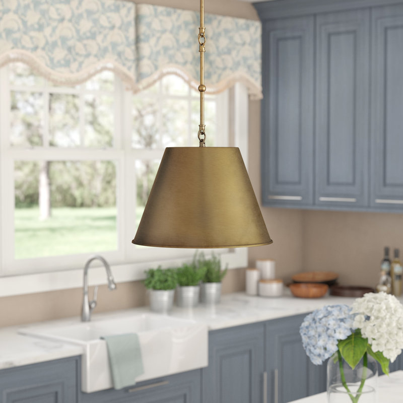 Warm Brass Adjustable Single Light Pendant with Metal Shade
