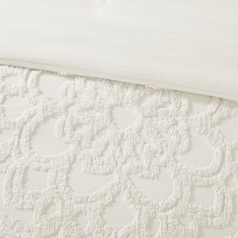 Ivory Cotton Chenille Medallion 3-Piece Duvet Cover Set
