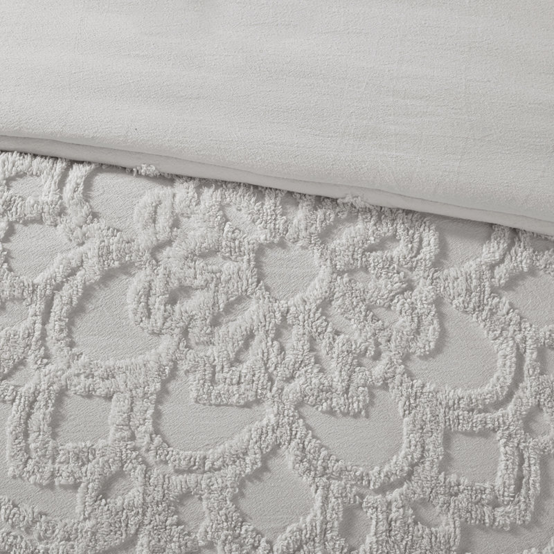 Gray Tufted Cotton Chenille Medallion King/Cal King Duvet Set