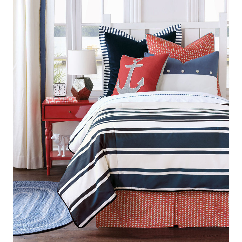 Seaside Serenity Twin White Rayon Striped Duvet Cover