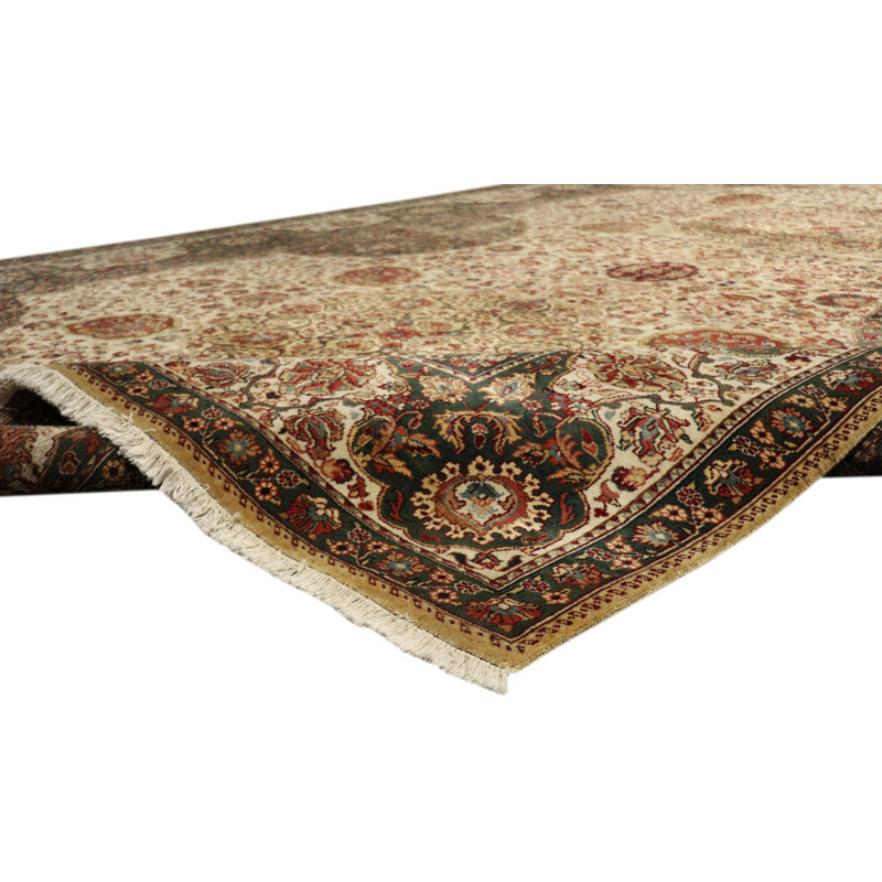 Ivory Floral Agra Hand-Knotted Wool Area Rug, 9'1" x 12'7"