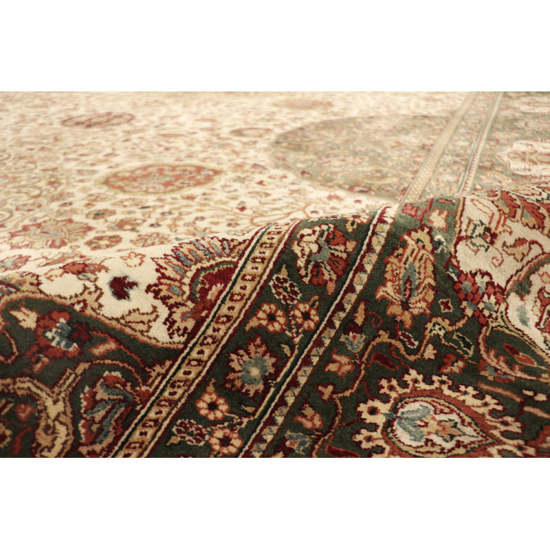 Ivory Floral Agra Hand-Knotted Wool Area Rug, 9'1" x 12'7"