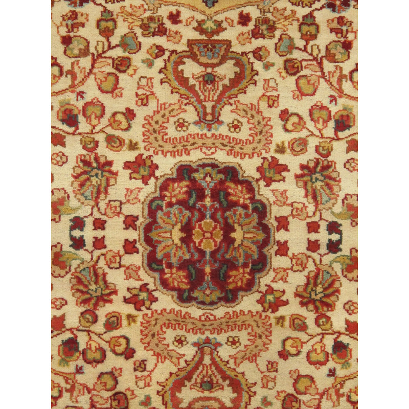 Ivory Floral Agra Hand-Knotted Wool Area Rug, 9'1" x 12'7"