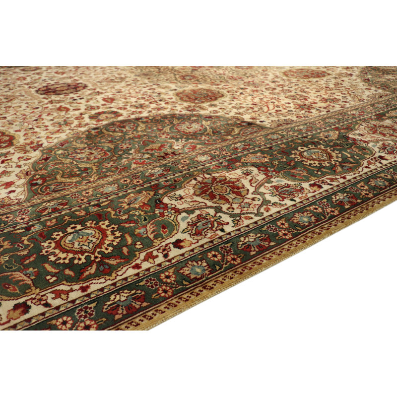 Ivory Floral Agra Hand-Knotted Wool Area Rug, 9'1" x 12'7"