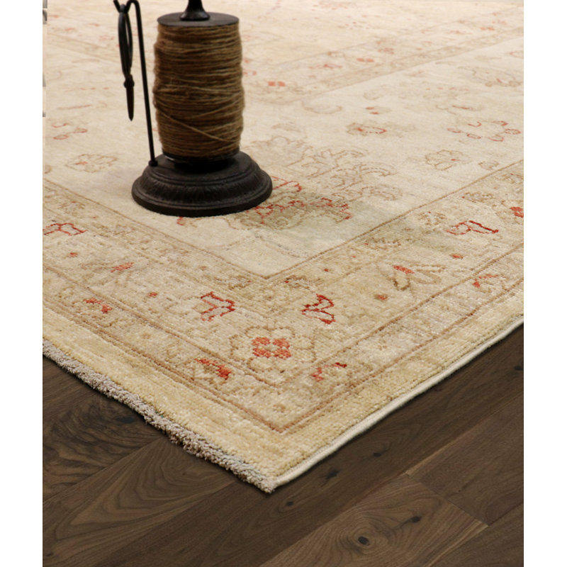 Ivory Floral Hand-Knotted Wool Rectangular Area Rug