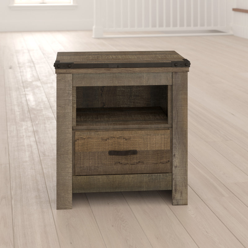 Rustic Charm Brown Nightstand with Built-in Charging Station