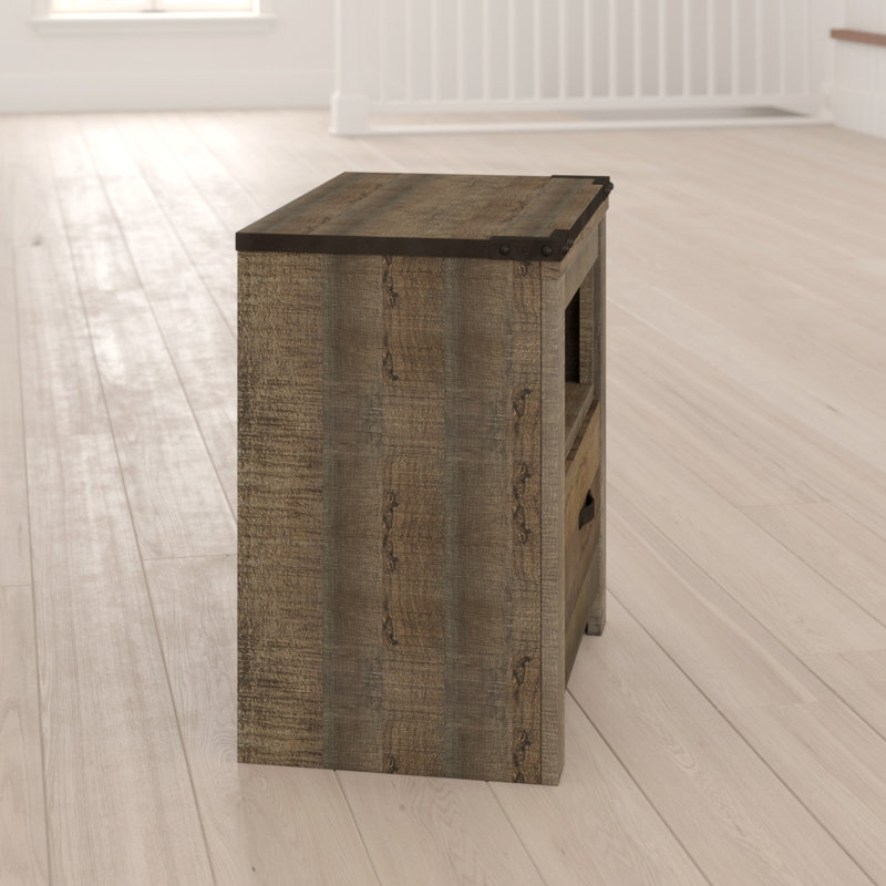 Rustic Charm Brown Nightstand with Built-in Charging Station
