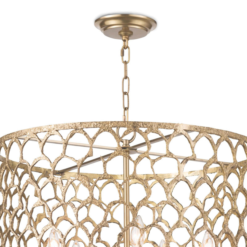 Cabana 5-Light Natural Brass Cage Chandelier with Clear Cord