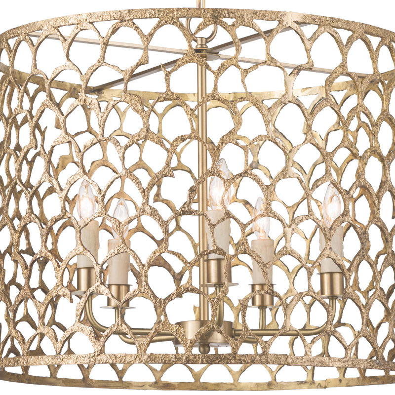 Cabana 5-Light Natural Brass Cage Chandelier with Clear Cord