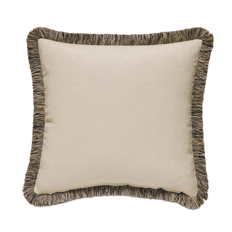 Neutral Bisque and Brown Fringed Square Acrylic Throw Pillow