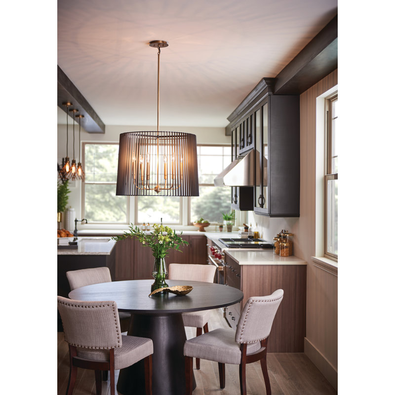 Modern Matte Black and Brass 6-Light Drum Chandelier
