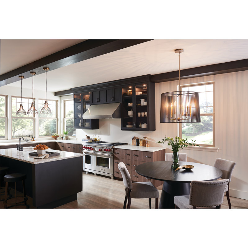 Modern Matte Black and Brass 6-Light Drum Chandelier