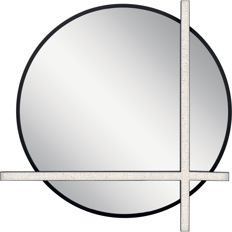Matte Black Round LED Wall Mirror with Acrylic Accent