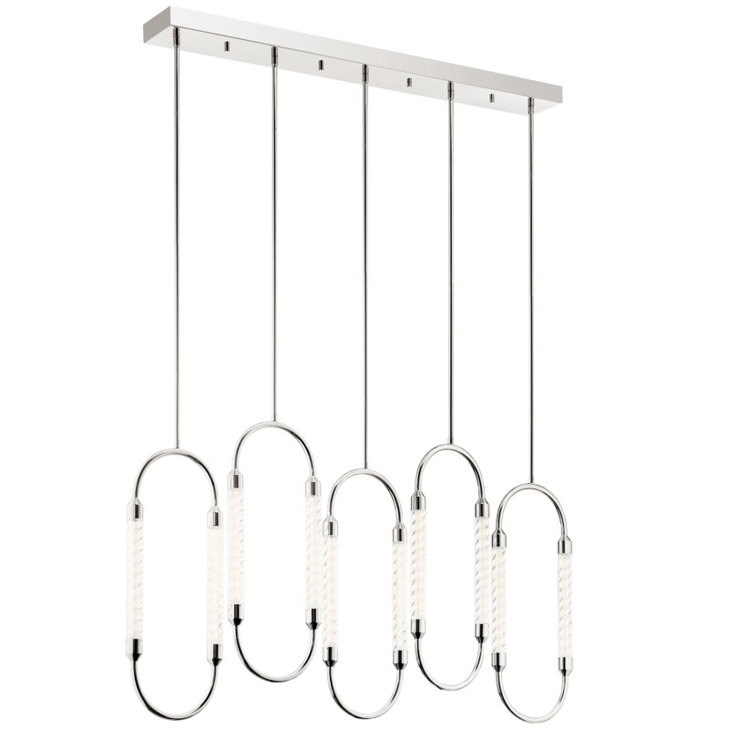 Elegance Reimagined 5-Light Polished Nickel LED Island Pendant with Clear Twisted Glass