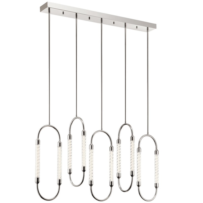Elegance Reimagined 5-Light Polished Nickel LED Island Pendant with Clear Twisted Glass