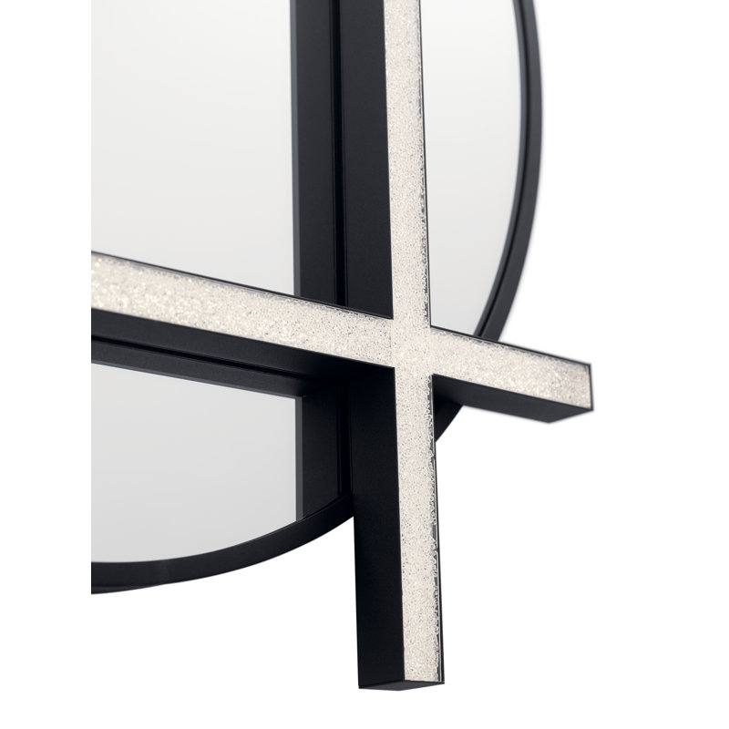 Matte Black Round LED Wall Mirror with Acrylic Accent