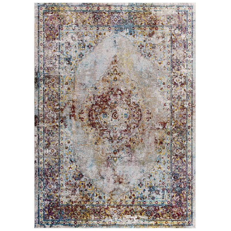 Multicolor Synthetic 4' x 6' Medallion Flat Woven Rug