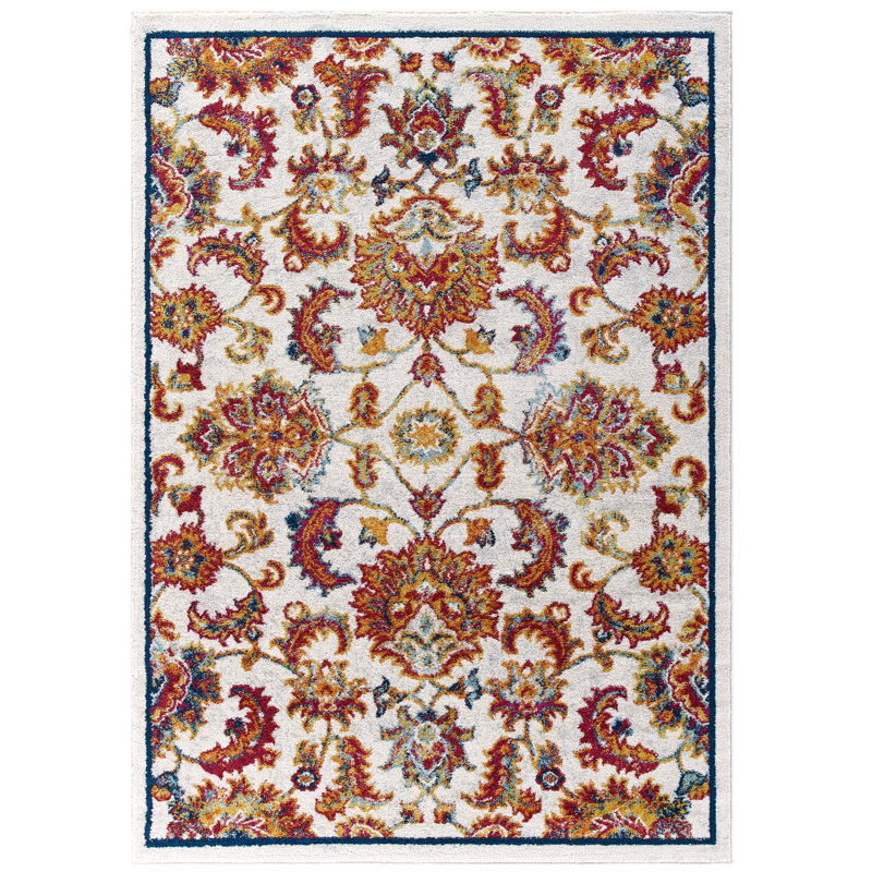 Ivory Floral Synthetic 8' x 10' Area Rug