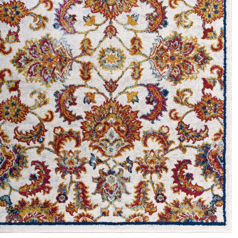 Ivory Floral Synthetic 8' x 10' Area Rug