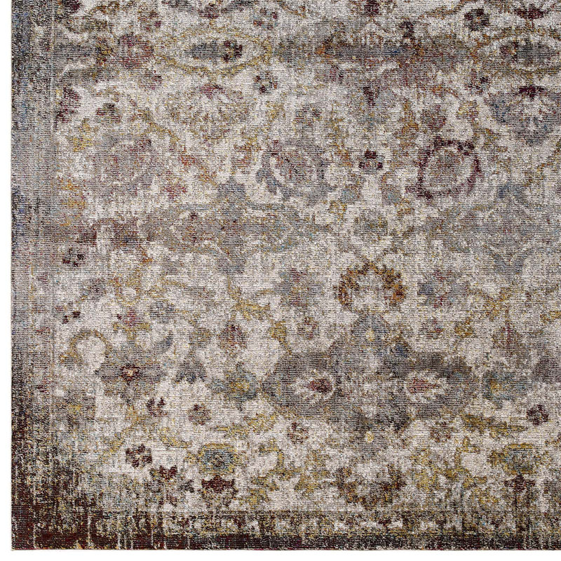 Elegant Blue Floral Synthetic 8' x 10' Easy-Care Area Rug
