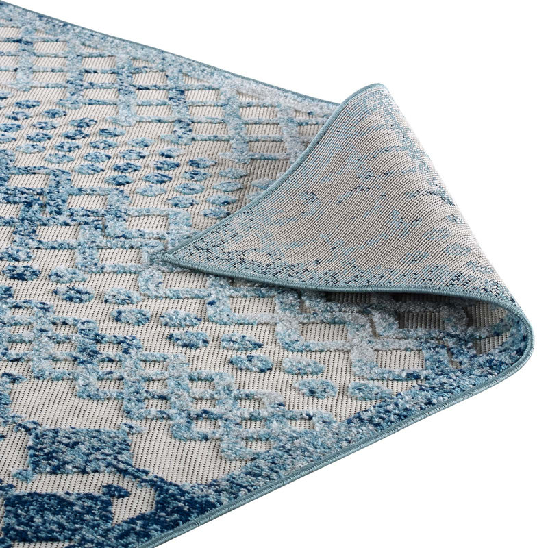 Ivory and Blue Trellis Synthetic 8' x 10' Easy-Care Area Rug