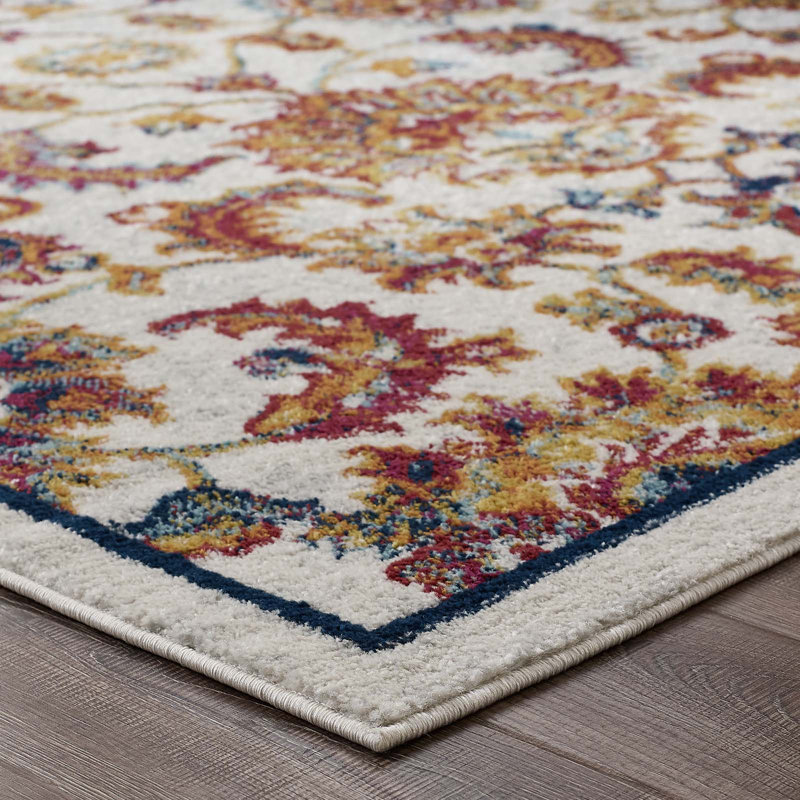 Ivory Floral Synthetic 8' x 10' Area Rug