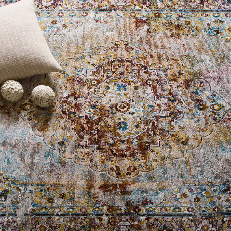 Multicolor Synthetic 4' x 6' Medallion Flat Woven Rug