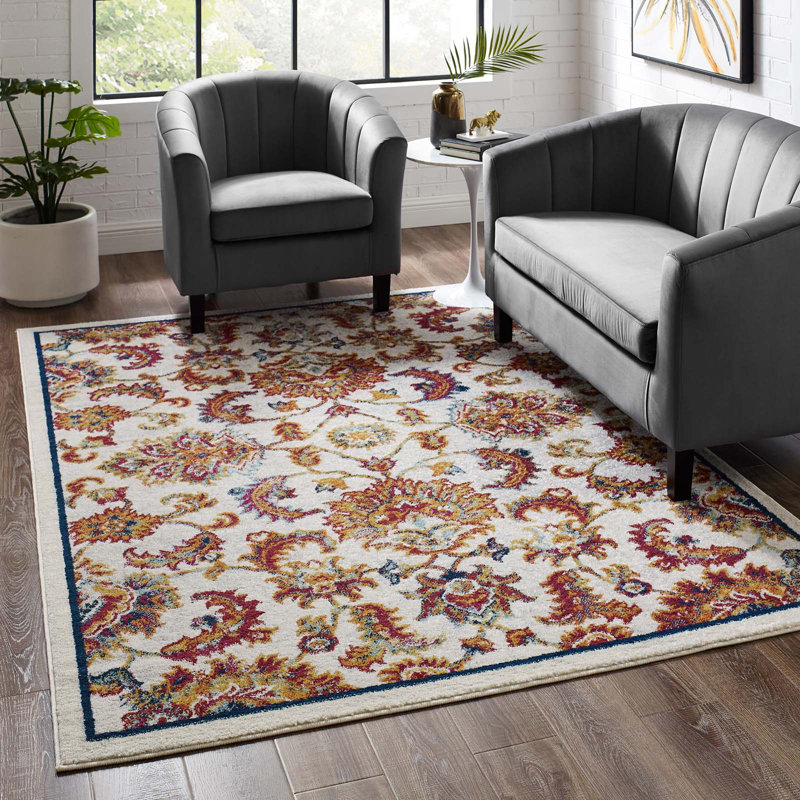 Ivory Floral Synthetic 8' x 10' Area Rug