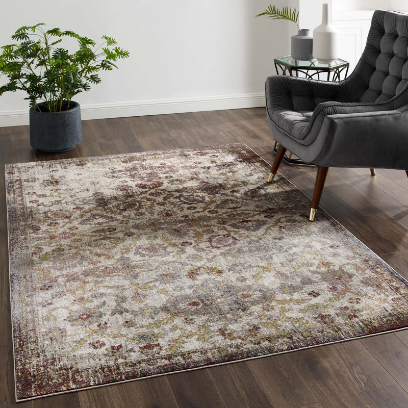 Elegant Blue Floral Synthetic 8' x 10' Easy-Care Area Rug