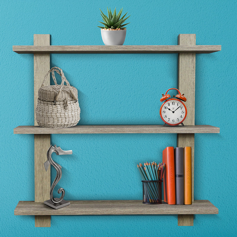 Modern Mid-Century Gray Wood 3-Tier Floating Shelf