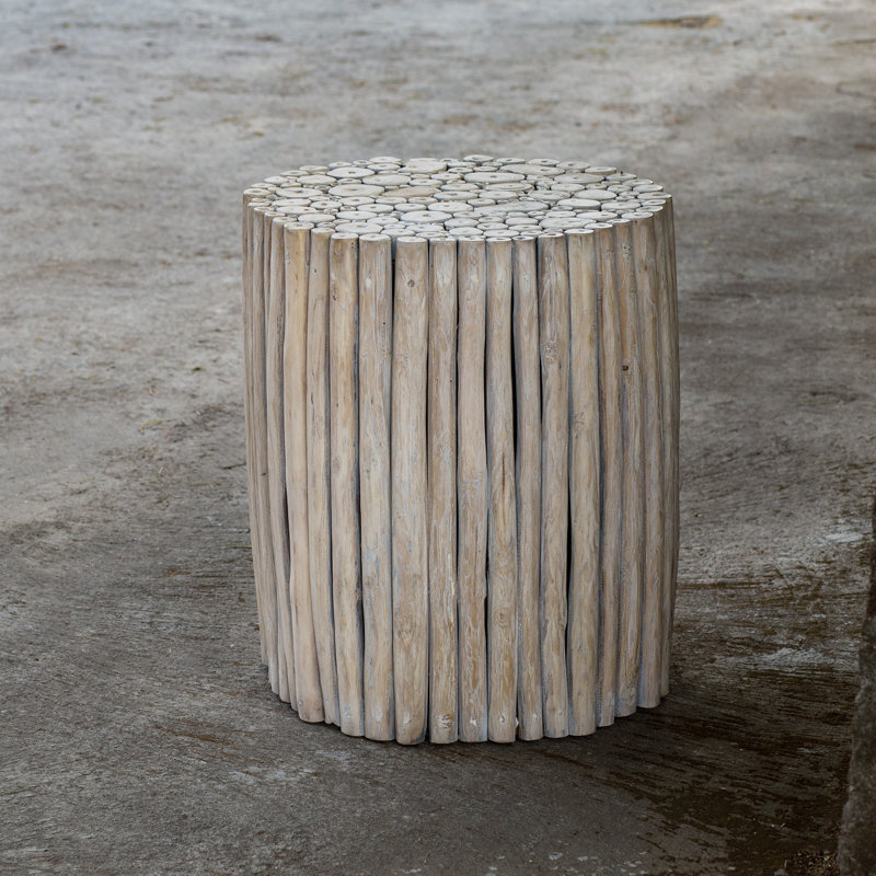 Tectona Round Wood and Glass End Table