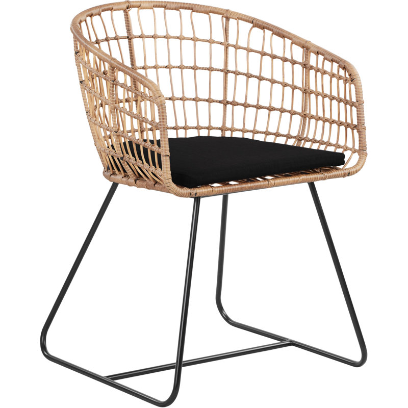 Graham Handwoven Rattan Lounge Chair with Black Cushion