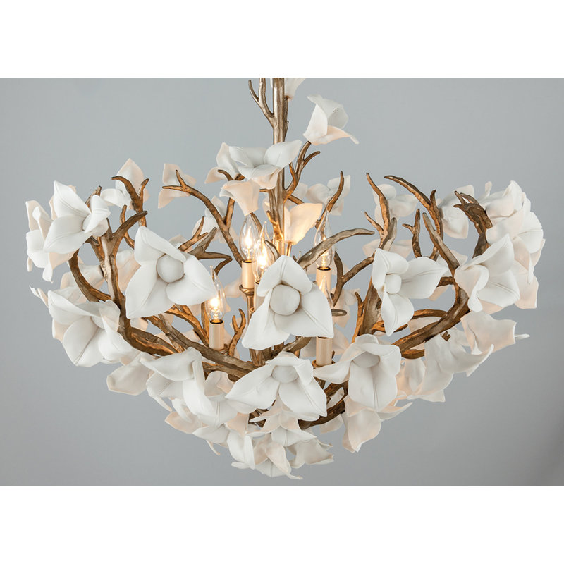 Rustic Silver Lily 6-Light Hand-Crafted Iron Chandelier
