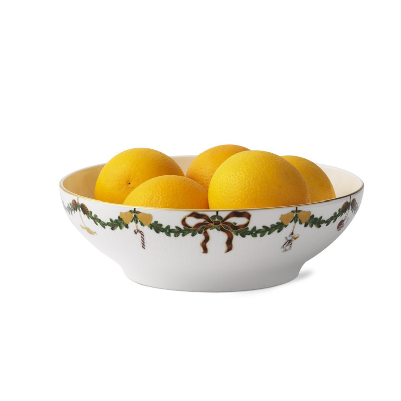 Elegance Winter Spruce Ceramic Serving Bowl with Gold Accents