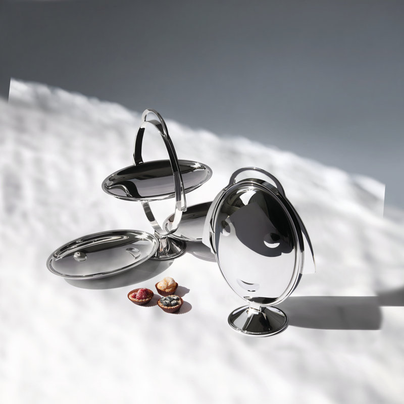 Anna Gong Silver Three-Tier Folding Cake Stand