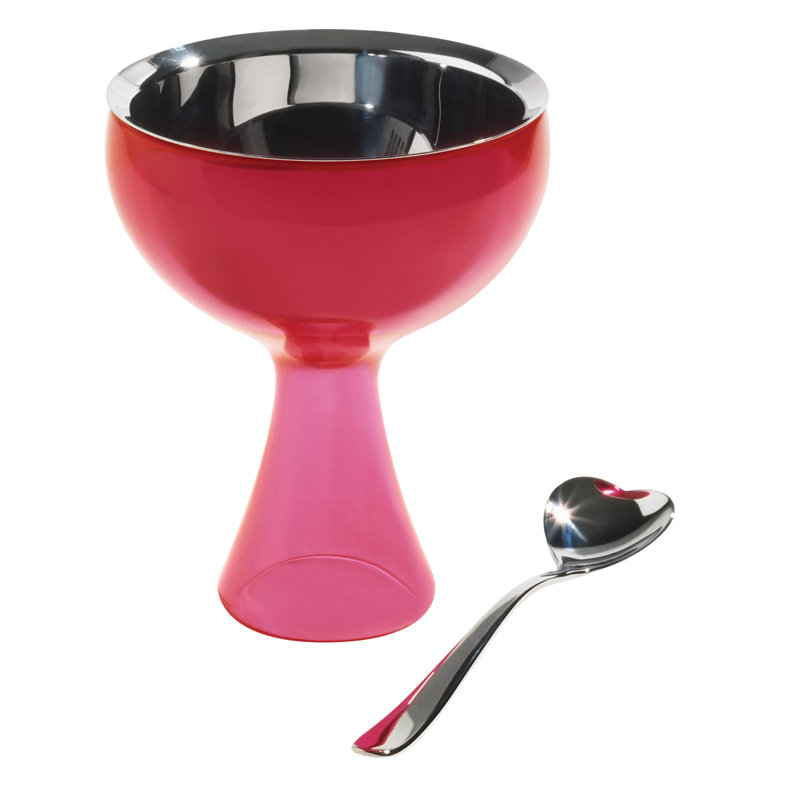 Fuchsia Thermoplastic Resin Dessert Bowl with Heart Spoon
