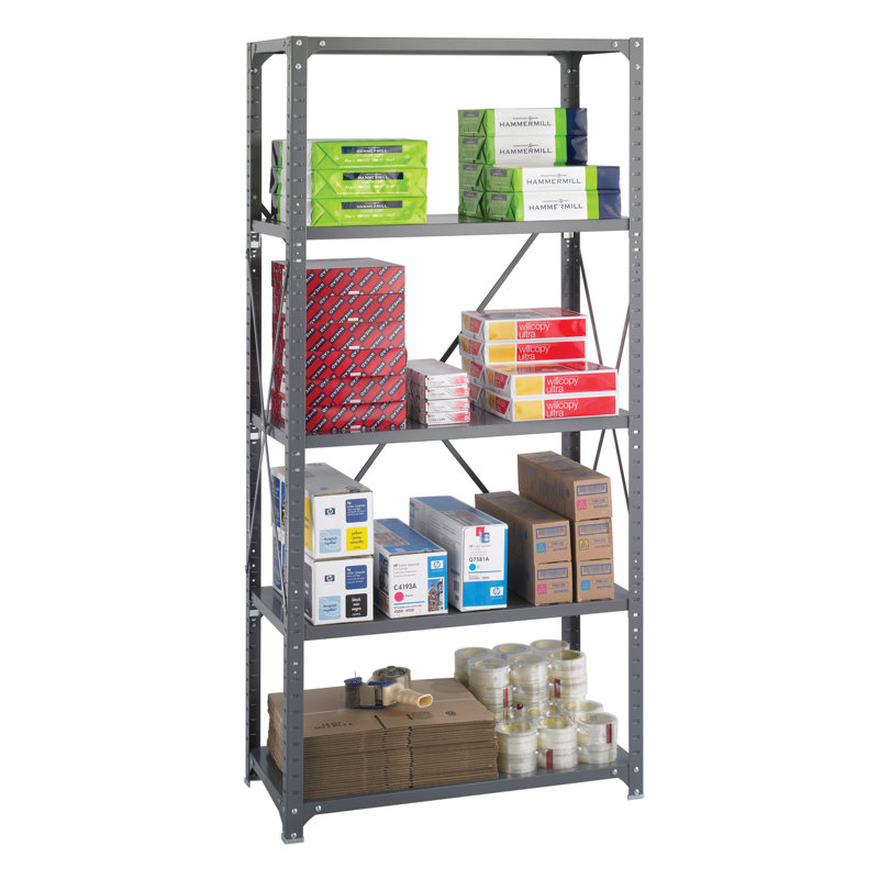 Rugged 75" x 36" Dark Gray 5-Tier Steel Garage Shelving Unit
