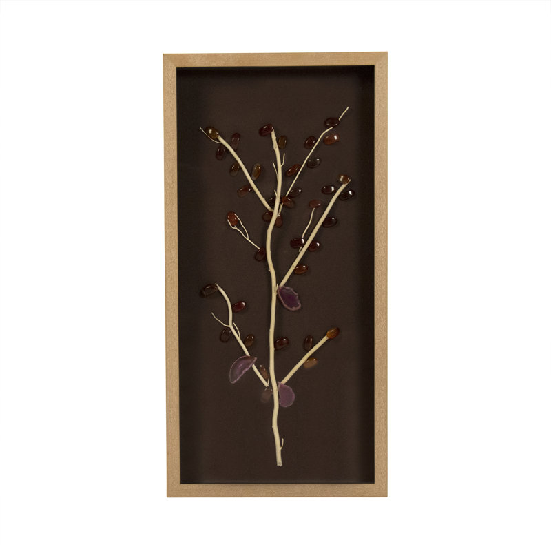 16" Dark Brown and Beige Handmade Paper Art with Geode and Stone Tree