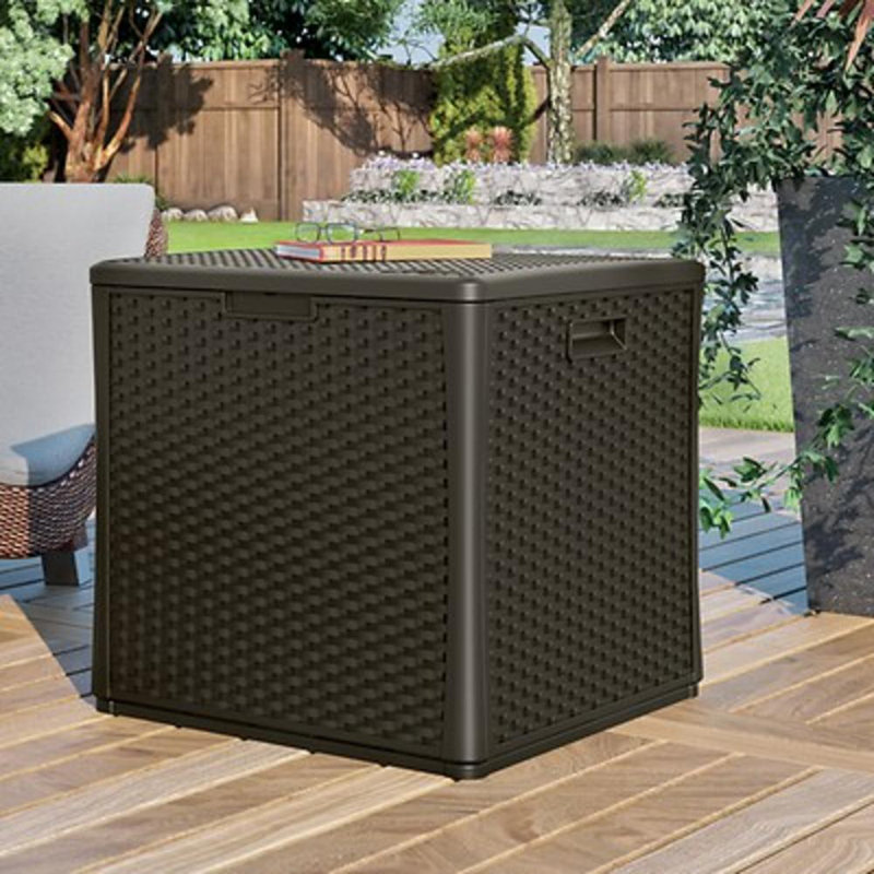 Large Brown Wicker 60-Gal Lockable Deck Storage Cube
