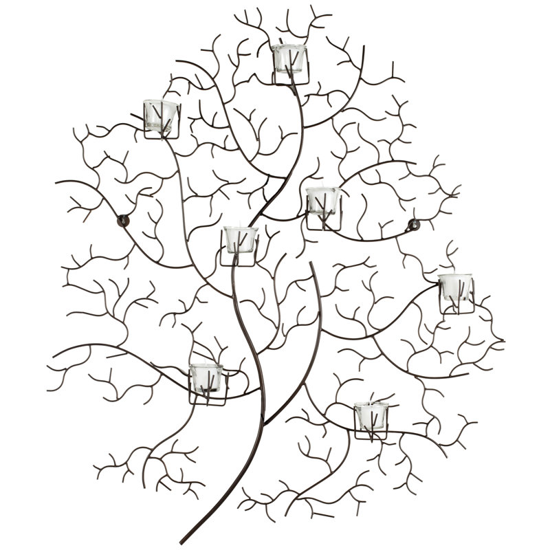 Antique Brass Tree-Inspired Votive Wall Decor, 33.8"
