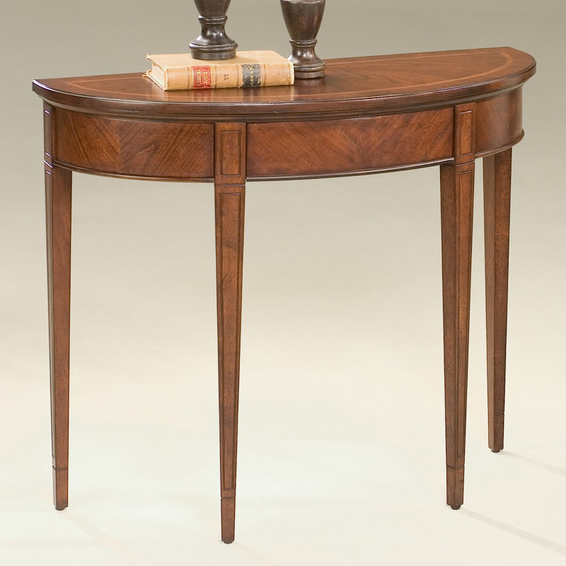 Elegant Plantation Cherry Demilune Console Table with Carved Details