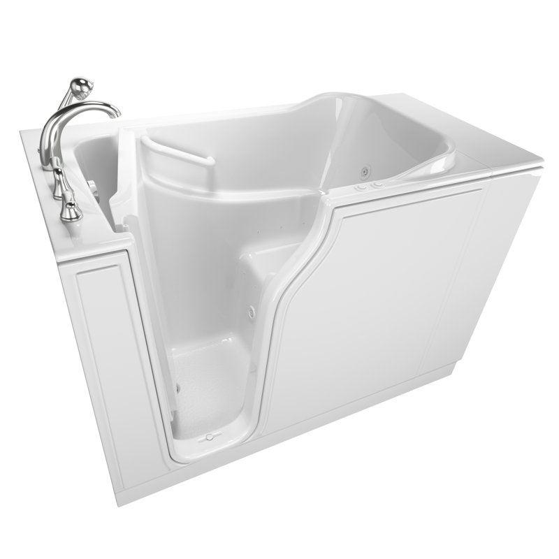 White Fiberglass Walk-In Whirlpool Bathtub with Chrome Faucet