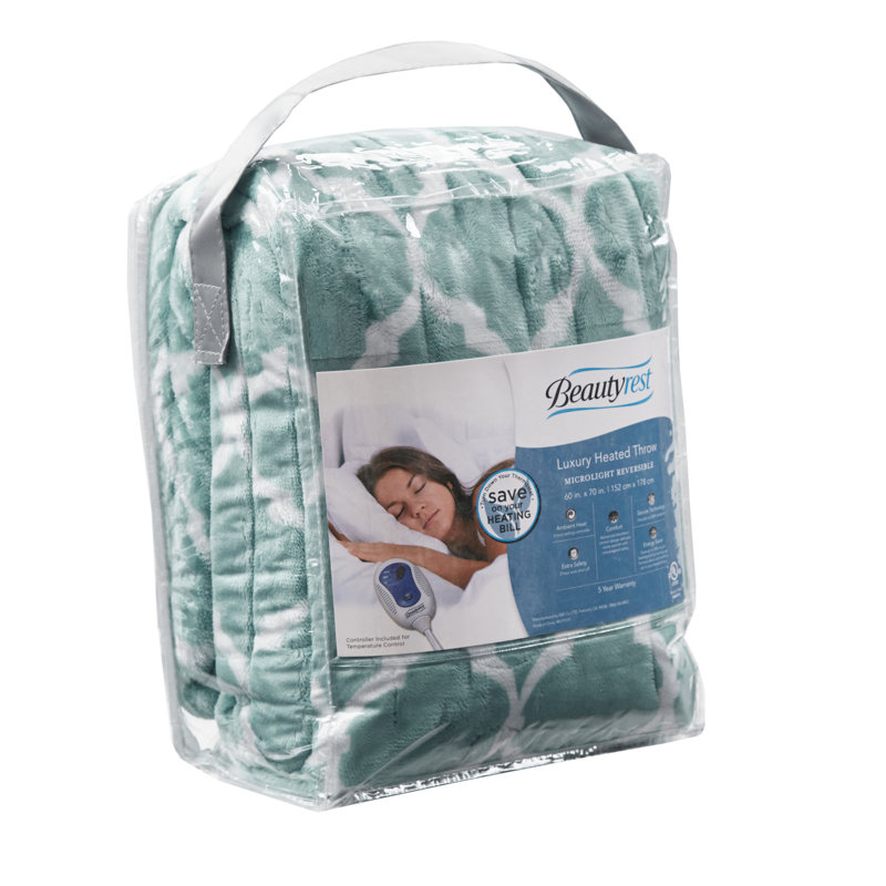 Aqua Geometric Oversized Electric Heated Throw Blanket