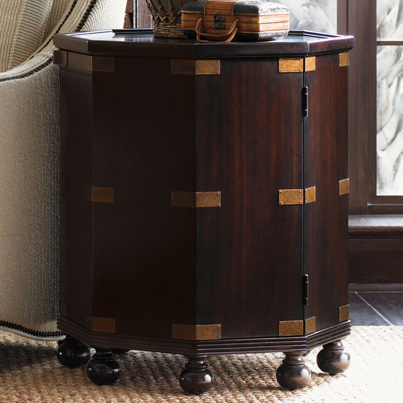 Traditional Royal Kahala 22.5'' Brown Wood & Metal Drum Table with Storage