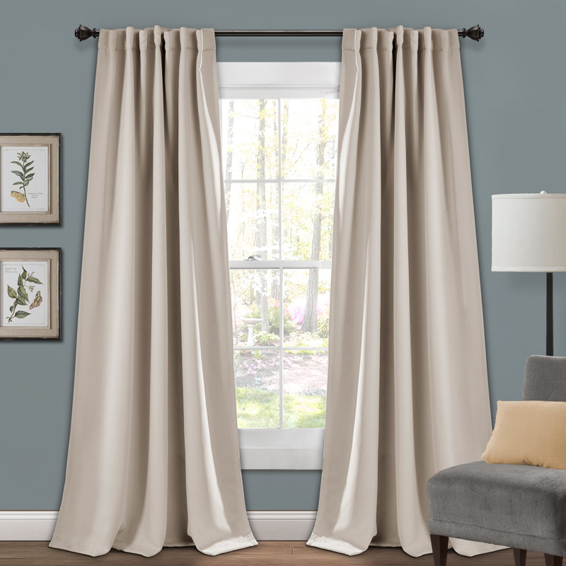 Wheat Polyester Blackout Back Tab Rod Pocket Curtains